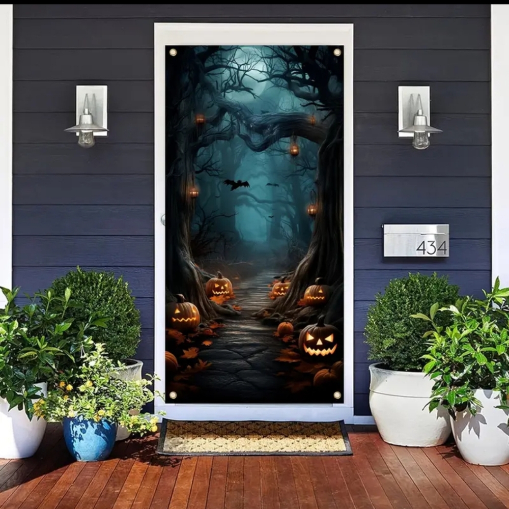 Halloween Door Banner/Cover Bats & Pumpkins. NIP. 36" W X